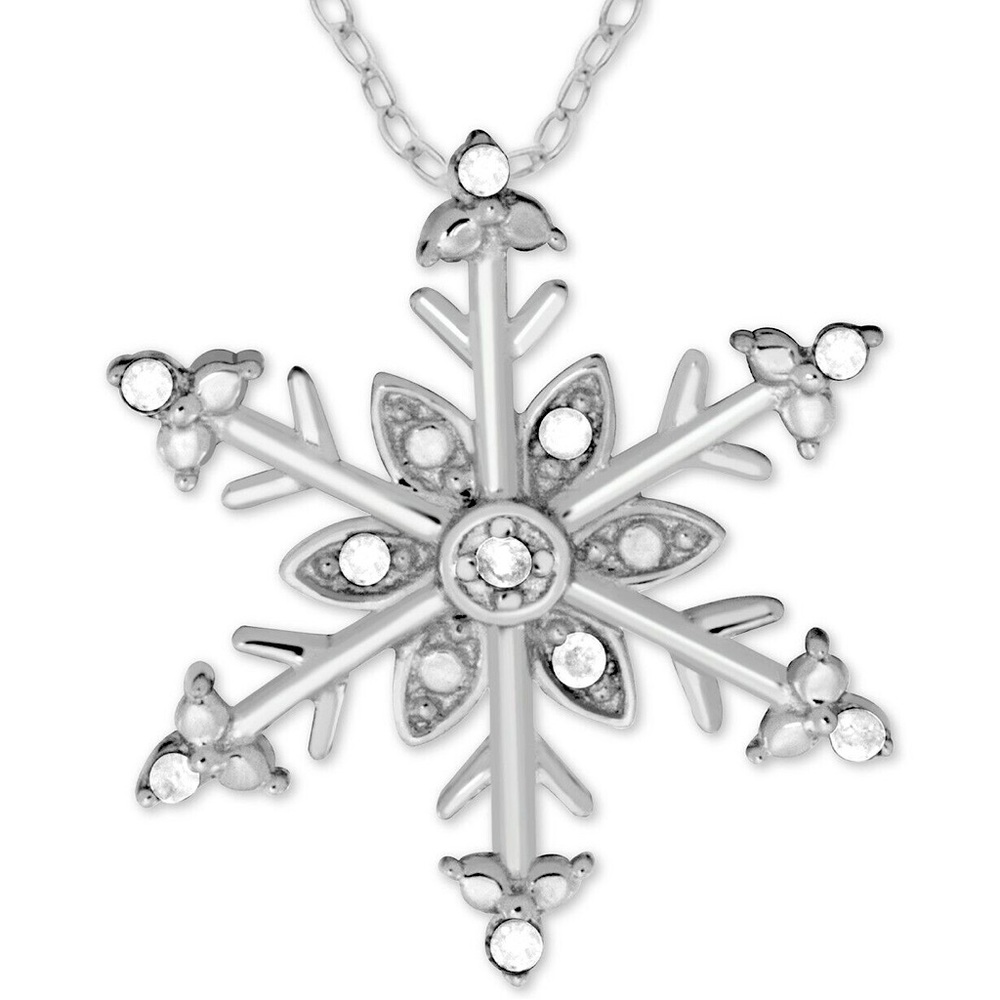 Sterling Silver 1/10 CTTW Diamond Snowflake Necklace